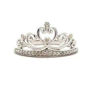 Natural .10ct Diamond Ring 925 Sterling Silver US Size 7 Crown Ring